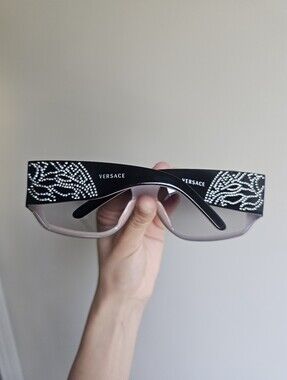 Versace Vintage Y2K Black & Purple shield sunglasses With Rhinestones